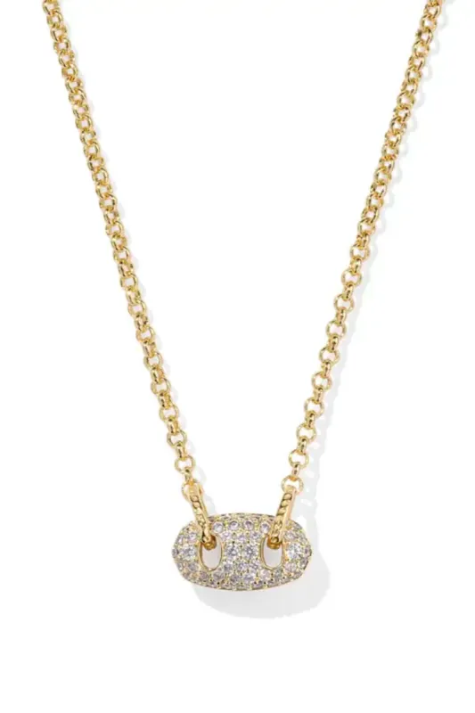Kendra Scott Bailey Gold Pave Short Pendant Necklace in White Crystal | 9608865755 sold by Glik’s