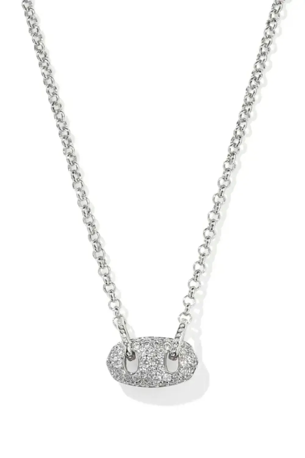 Kendra Scott Bailey Silver Pave Short Pendant Necklace in White Crystal | 9608869380 sold by Glik’s