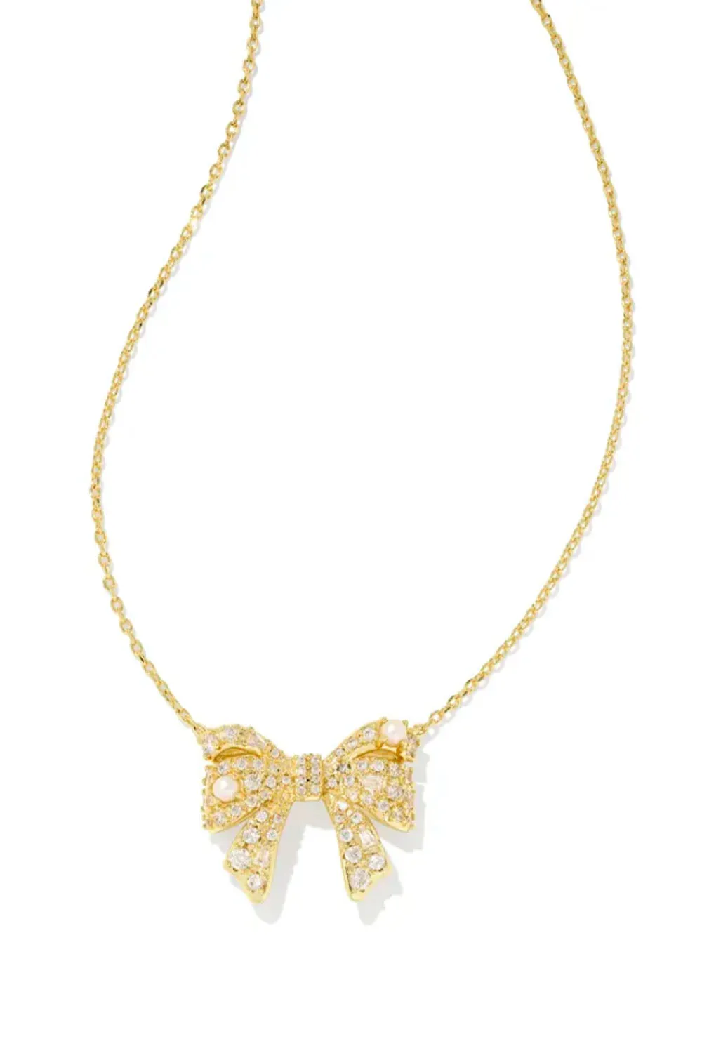 Kendra Scott Krista Gold Bow Short Pendant Necklace in White Mix | 9608875562 sold by Glik’s