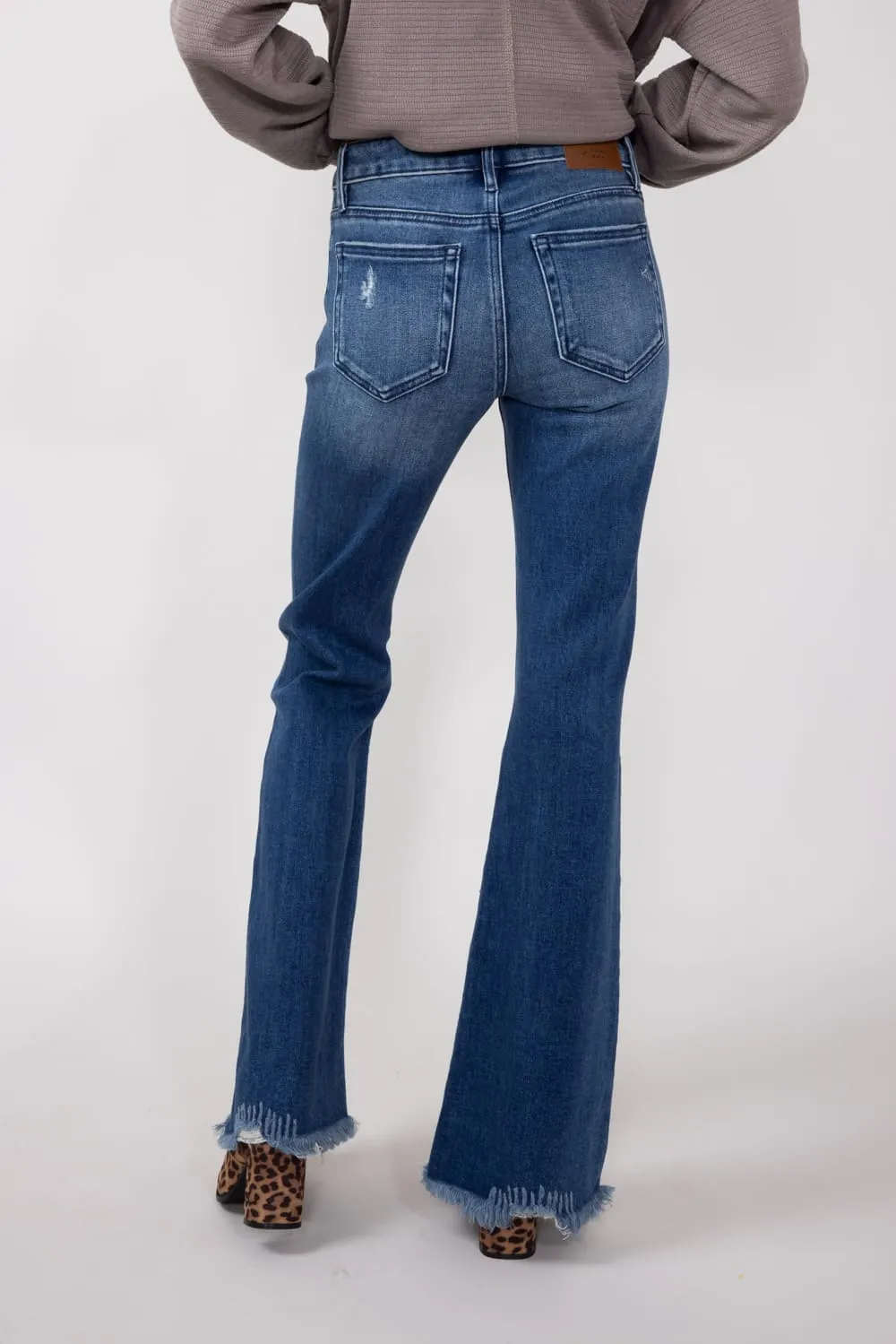 Hidden Mid-Rise Flare Distressed Jeans for Women | HD3274-DK sold by Glik’s product image thumbnail 4