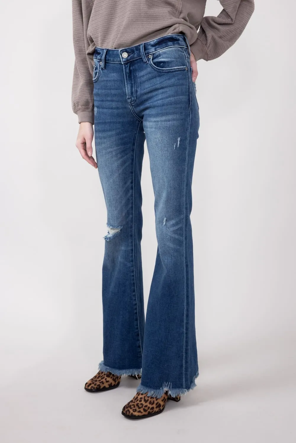 Hidden Mid-Rise Flare Distressed Jeans for Women | HD3274-DK sold by Glik’s product image thumbnail 3