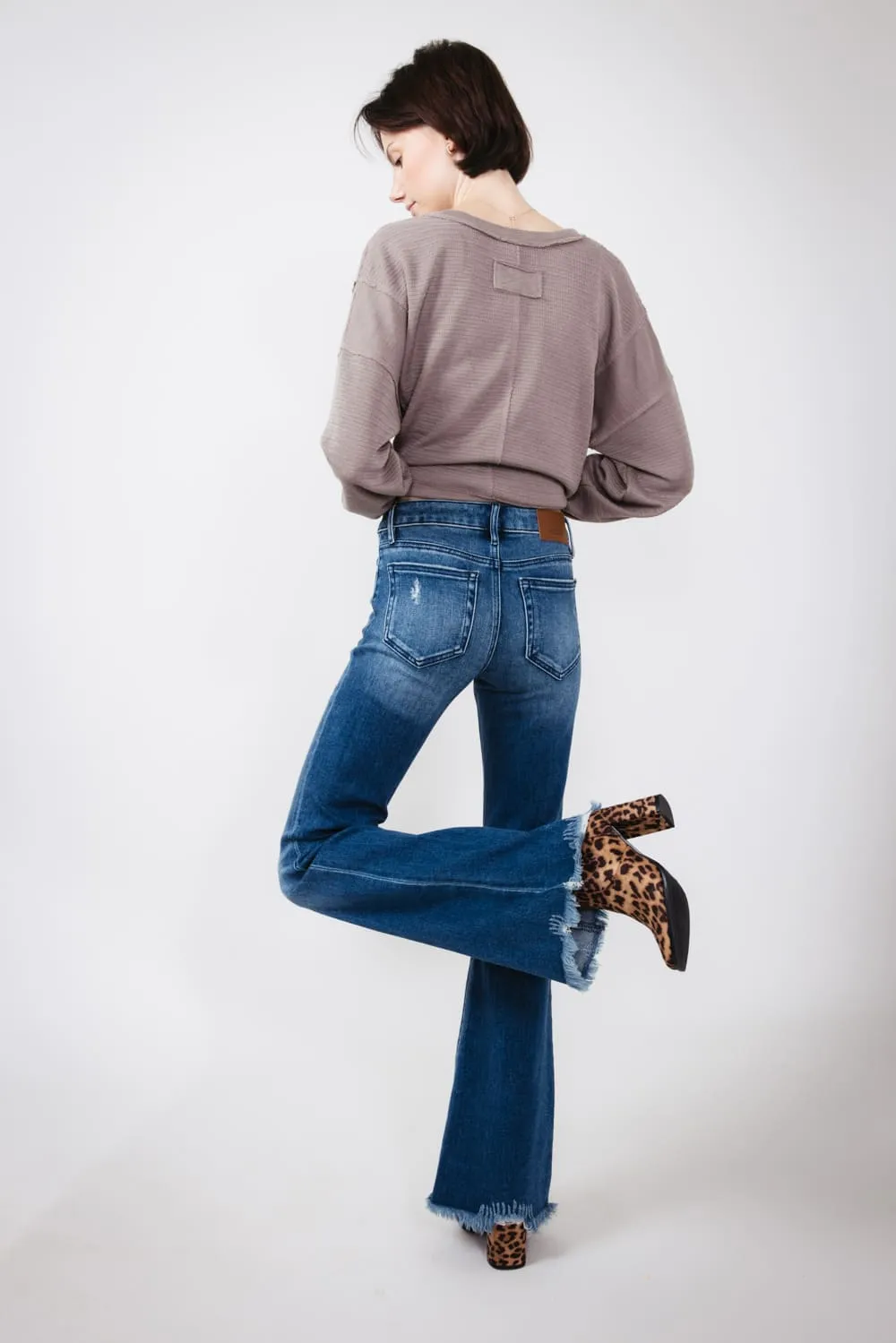 Hidden Mid-Rise Flare Distressed Jeans for Women | HD3274-DK sold by Glik’s product image thumbnail 2