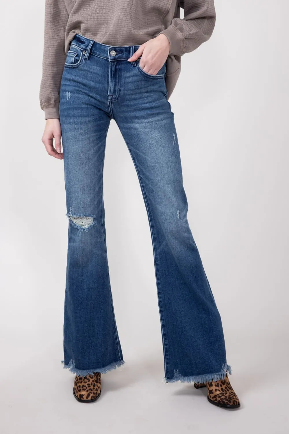 Hidden Mid-Rise Flare Distressed Jeans for Women | HD3274-DK sold by Glik’s