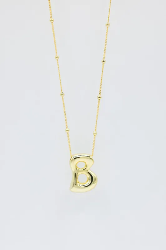 Gold Bubble Letter Initial “B” Necklace | KCN1105GD-B sold by Glik’s
