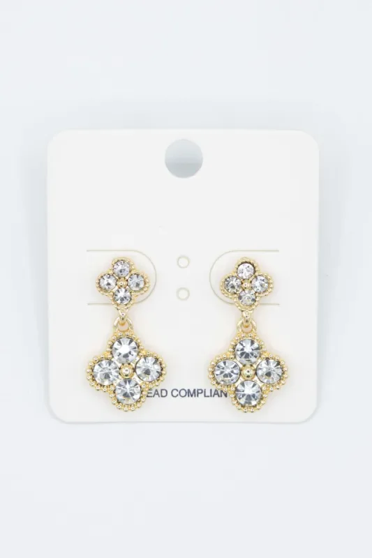 Double Crystal Dangle Clover Earrings | CEC176-GDCRY sold by Glik’s