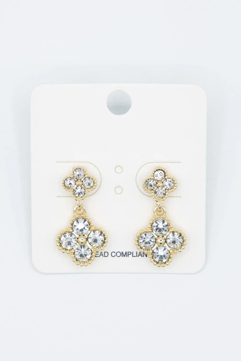 Double Crystal Dangle Clover Earrings | CEC176-GDCRY sold by Glik’s