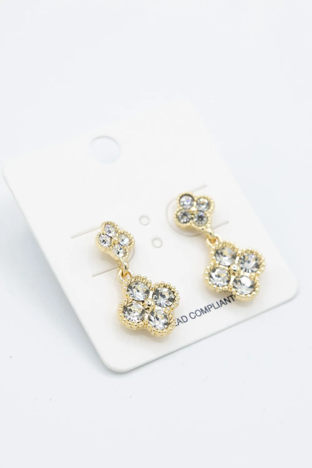 Double Crystal Dangle Clover Earrings | CEC176-GDCRY sold by Glik’s product image thumbnail 3