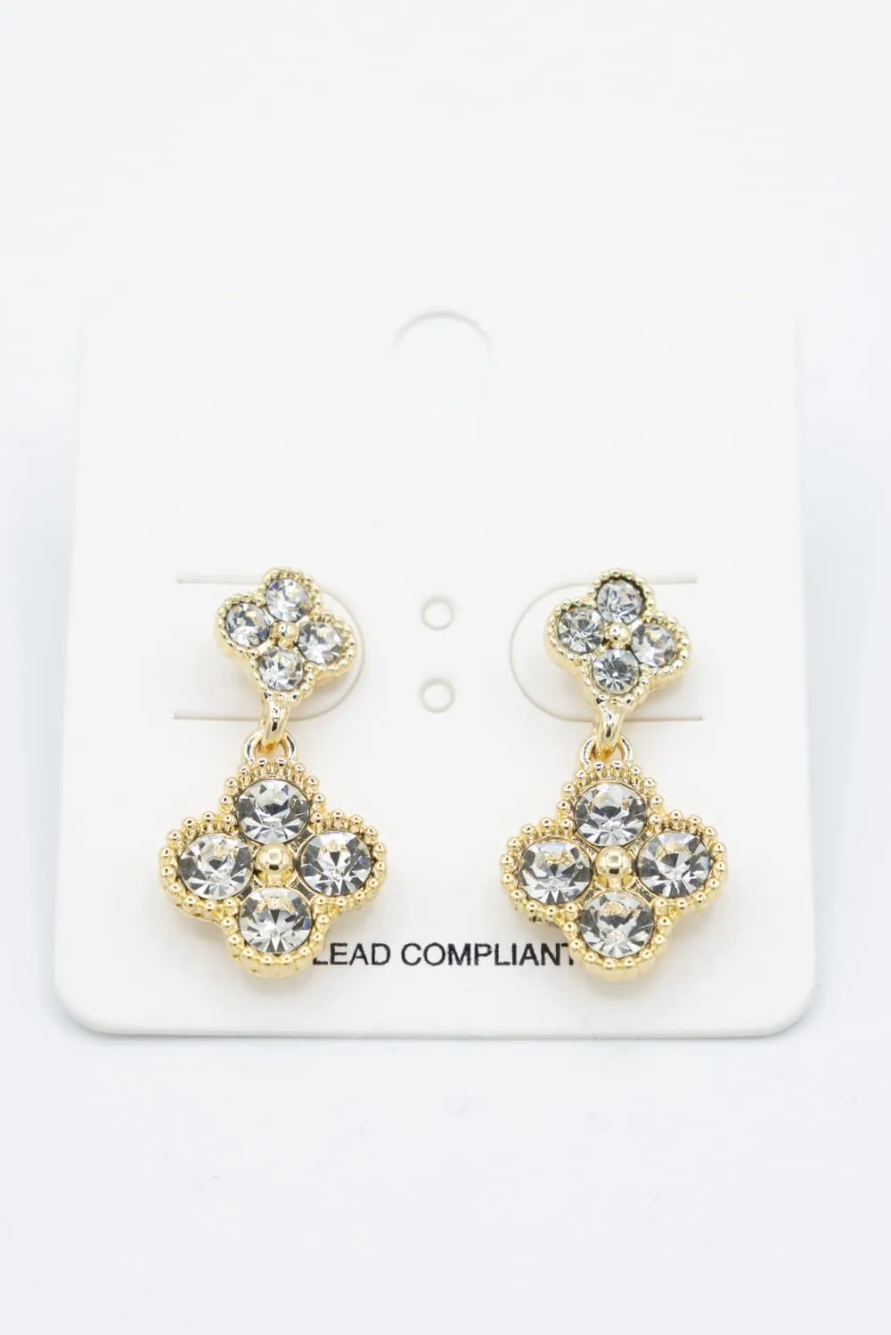 Double Crystal Dangle Clover Earrings | CEC176-GDCRY sold by Glik’s product image thumbnail 2