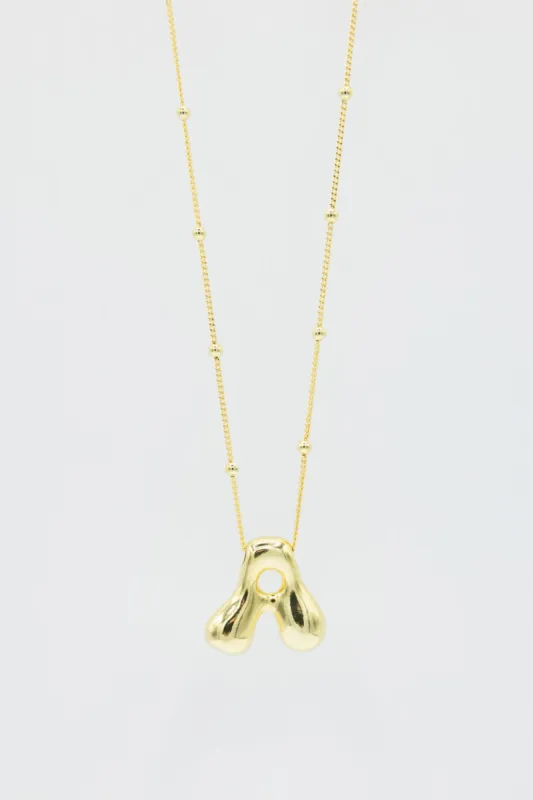 Gold Bubble Letter Initial “A” Necklace | KCN1105GD-A sold by Glik’s