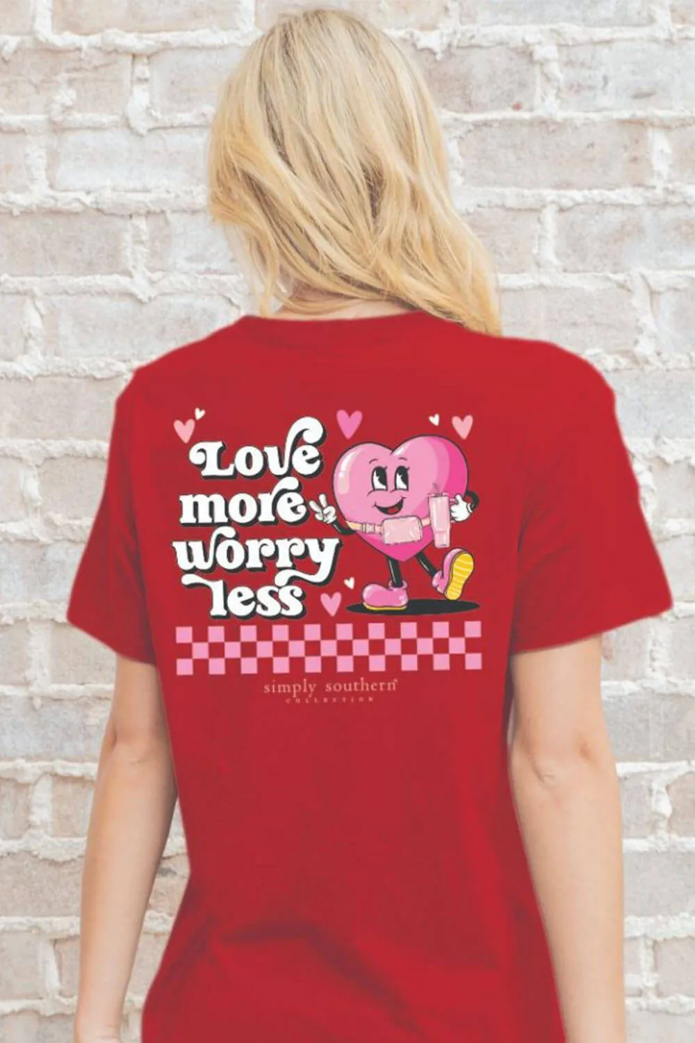 Simply Southern Love More, Worry Less T-Shirt for Women in Red | SS-LOVEMORE-RED sold by Glik’s