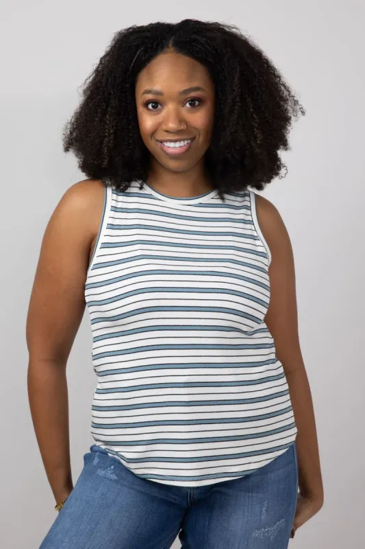 Thread & Supply Euclid Striped Tank Top for Women in White/Sky Blue | T1562RSTS-WHITESKYBLUE sold by Glik’s