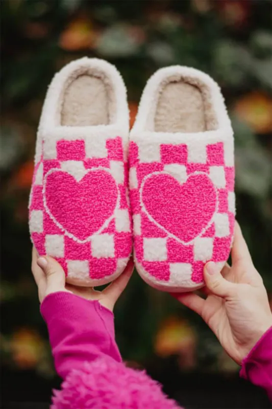 Pink Heart Checker Slippers for Women in White | KDC-SLPR-158-WHT sold by Glik’s