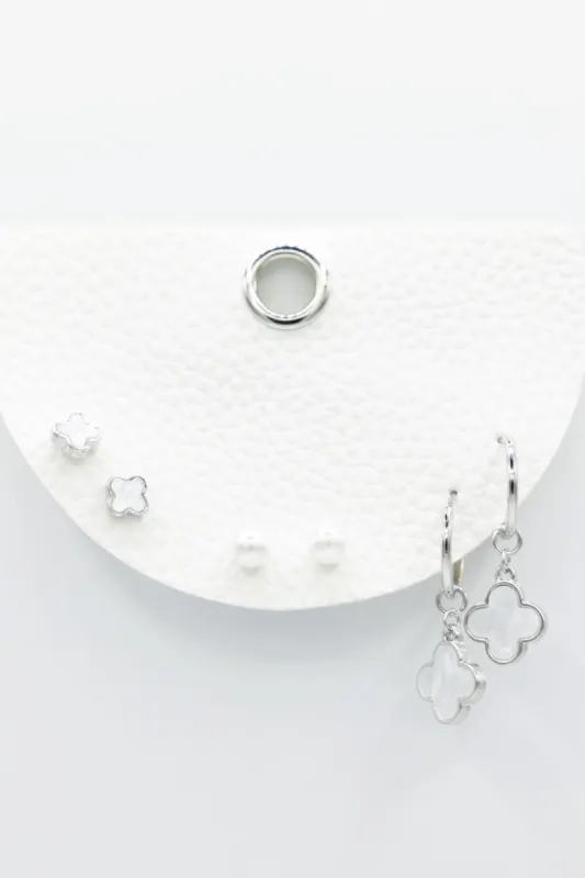 Three Pair Clover Set for Women in Silver | OED793 RHCRM sold by Glik’s