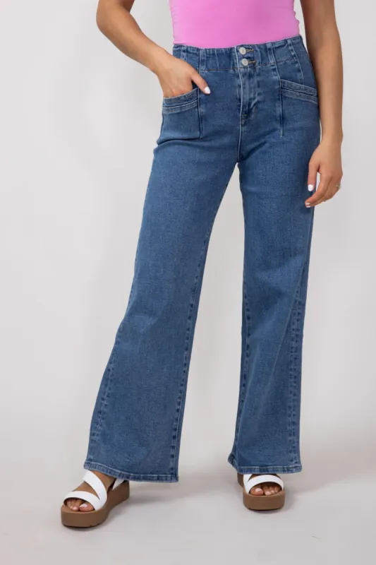 Mica High Rise Wide Leg Jeans for Women in Medium Wash | MDP-W506M sold by Glik’s