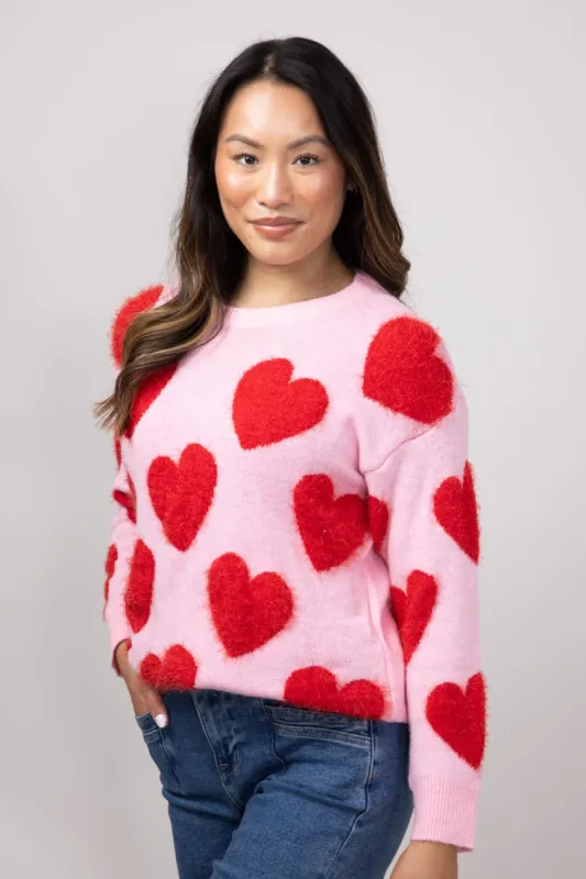 Simply Southern Fuzzy Heart Sweater for Women in Pink | PP-0224-SWTR-FZY-VALPINK sold by Glik’s