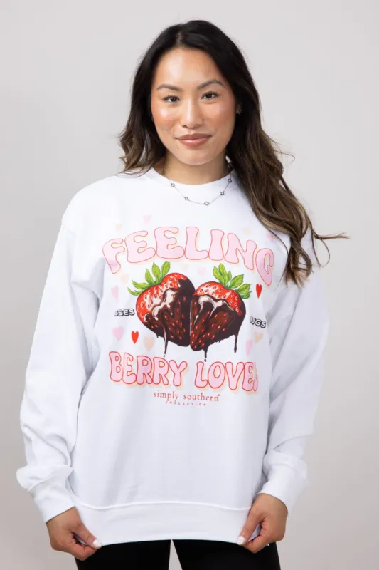 Simply Southern Berry Loved Fleece Sweatshirt for Women in White | CREW-BERRY-WHITE sold by Glik’s
