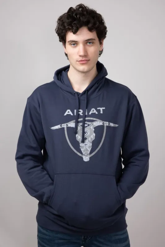 Ariat Southwestern Longhorn Hoodie for Men in Odyssey Grey | 10052004-GRY sold by Glik’s