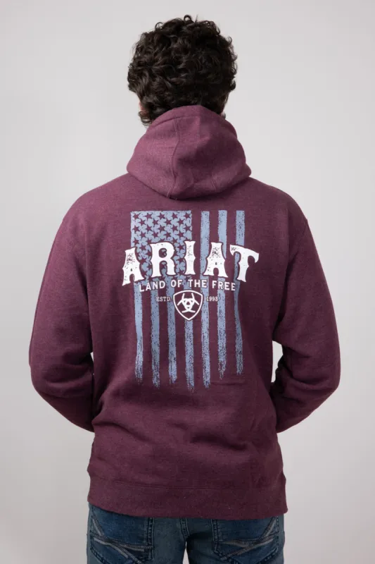 Ariat Western Vertical Flag Hoodie for Men in Berry Bark Heather | 10052462-BERRY sold by Glik’s