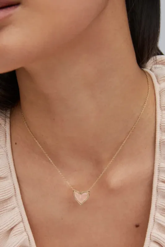 Kendra Scott Ari Heart Gold Pendant Necklace in Rose Quartz | 4217717841 sold by Glik’s
