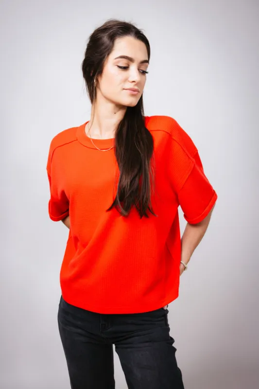 Blu Pepper Crewneck Ribbed Knit Shirt for Women in Red | B4ST1053-RED sold by Glik’s