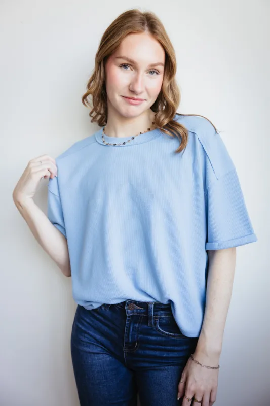 Blu Pepper Crewneck Ribbed Knit Shirt for Women in Light Blue | B4ST1053-LIGHTBLUE sold by Glik’s