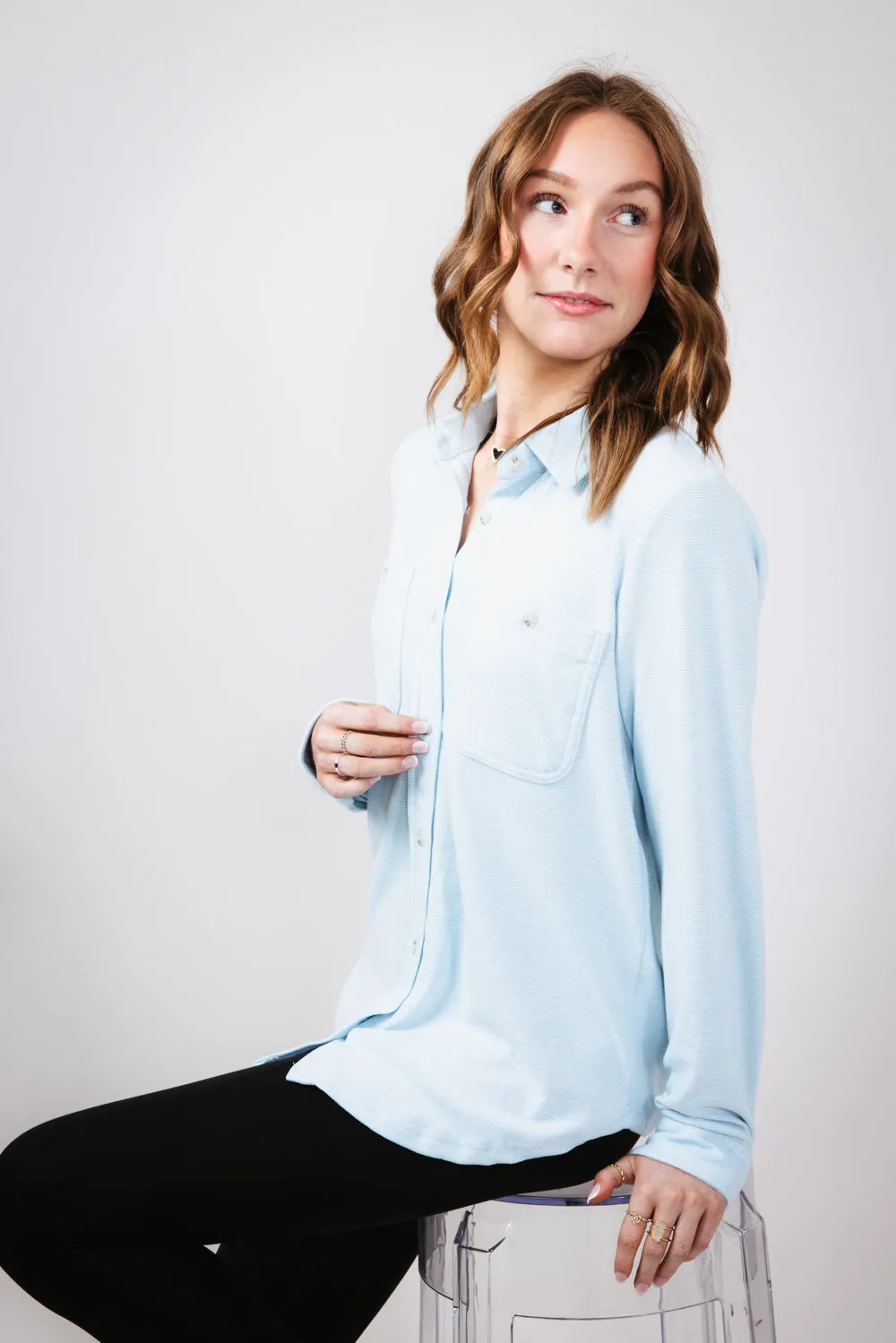 Thread & Supply Lewis Soft Luxe Button Up Shirt for Women in Glacier Lake | T1084PVXTS-GLACIERLAKE sold by Glik’s product image thumbnail 2