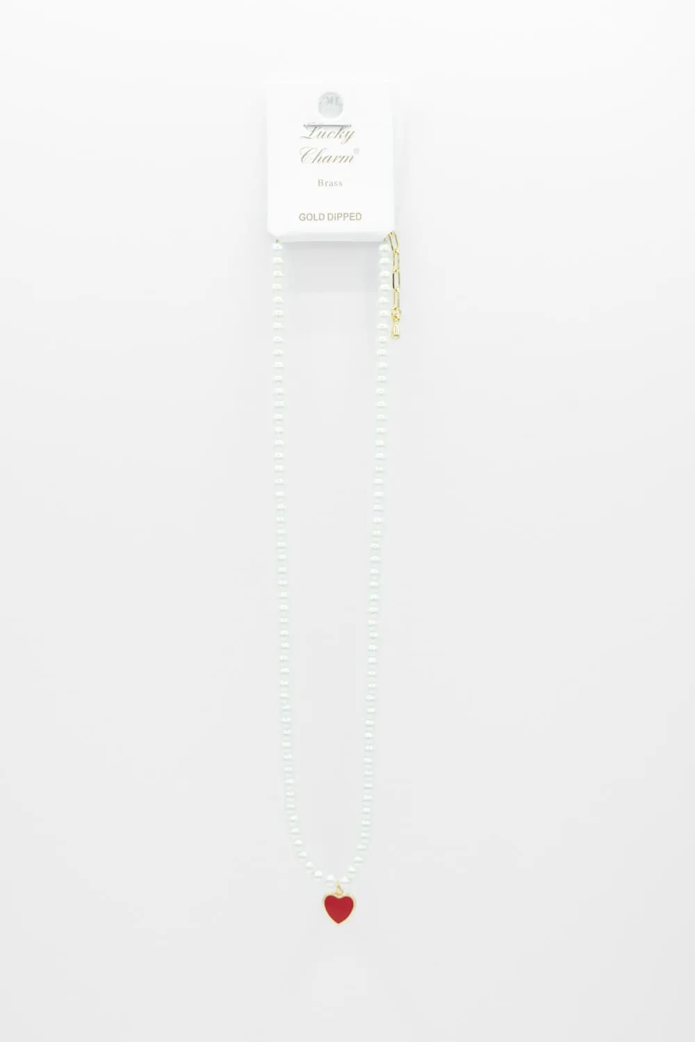 Pearl Chain Red Heart Charm Necklace in White | 199472-RDGD sold by Glik’s product image thumbnail 2