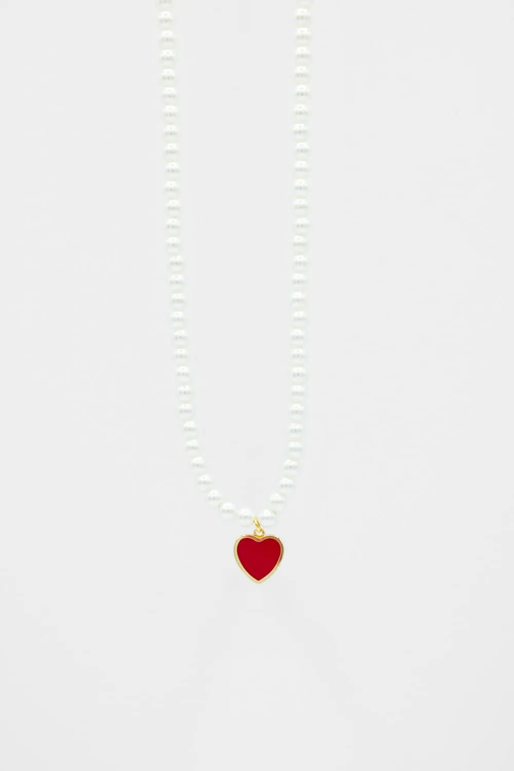 Pearl Chain Red Heart Charm Necklace in White | 199472-RDGD sold by Glik’s product image thumbnail 3