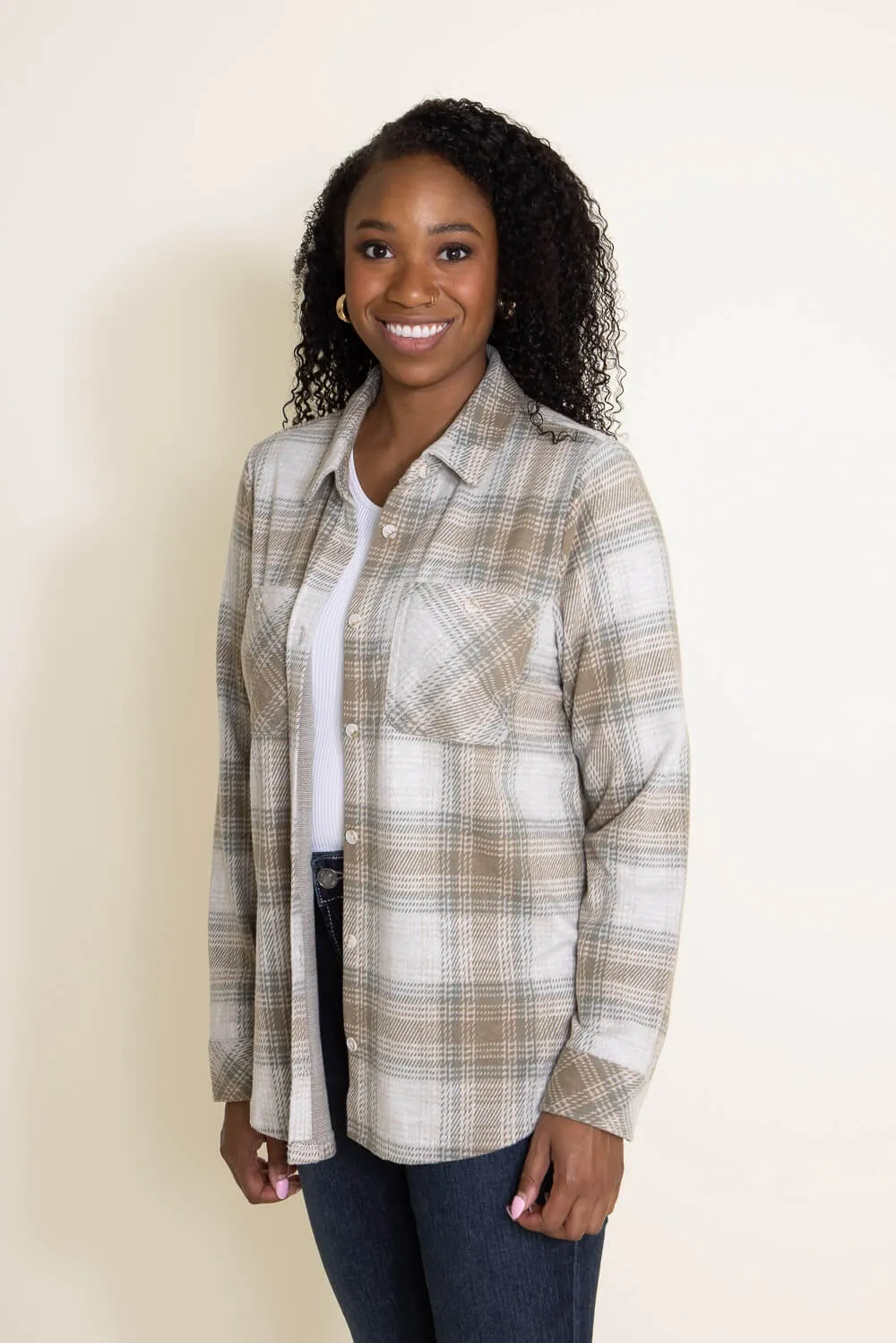 Thread & Supply Lewis Button Up Shirt for Women in White and Sage Plaid | T1084PVGK-WHT/SAGE sold by Glik’s product image thumbnail 5