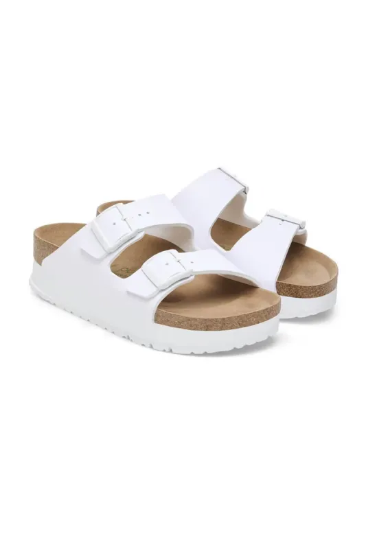 Papillio by Birkenstock Arizona Platform Vegan Birko-Flor Sandals for Women in White | 1027416 sold by Glik’s