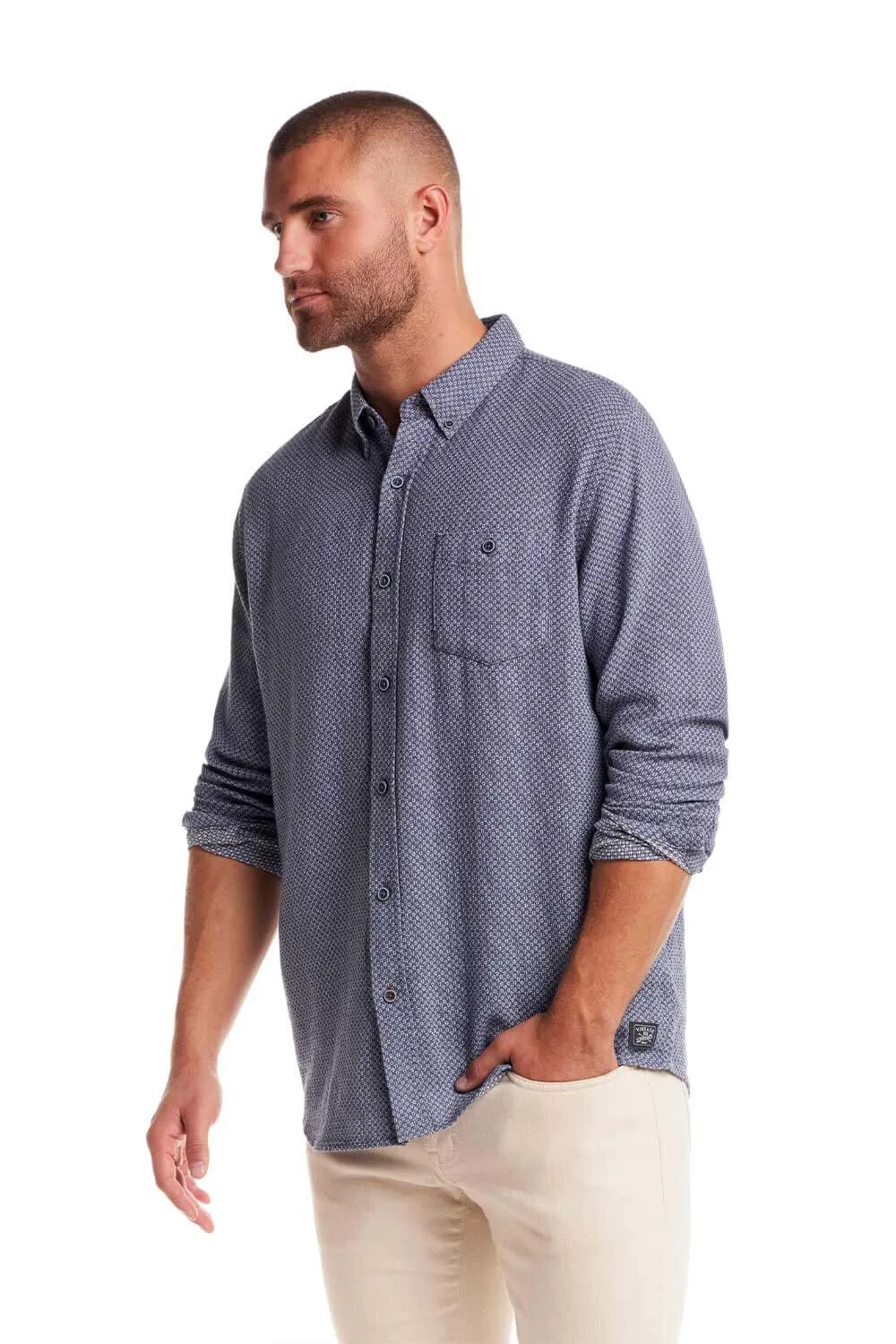 Weatherproof Vintage Jacquard Dobby Knit Button Up Shirt for Men in Vintage Blue | S2585861GK-VINTAGE BLUE sold by Glik’s product image thumbnail 3