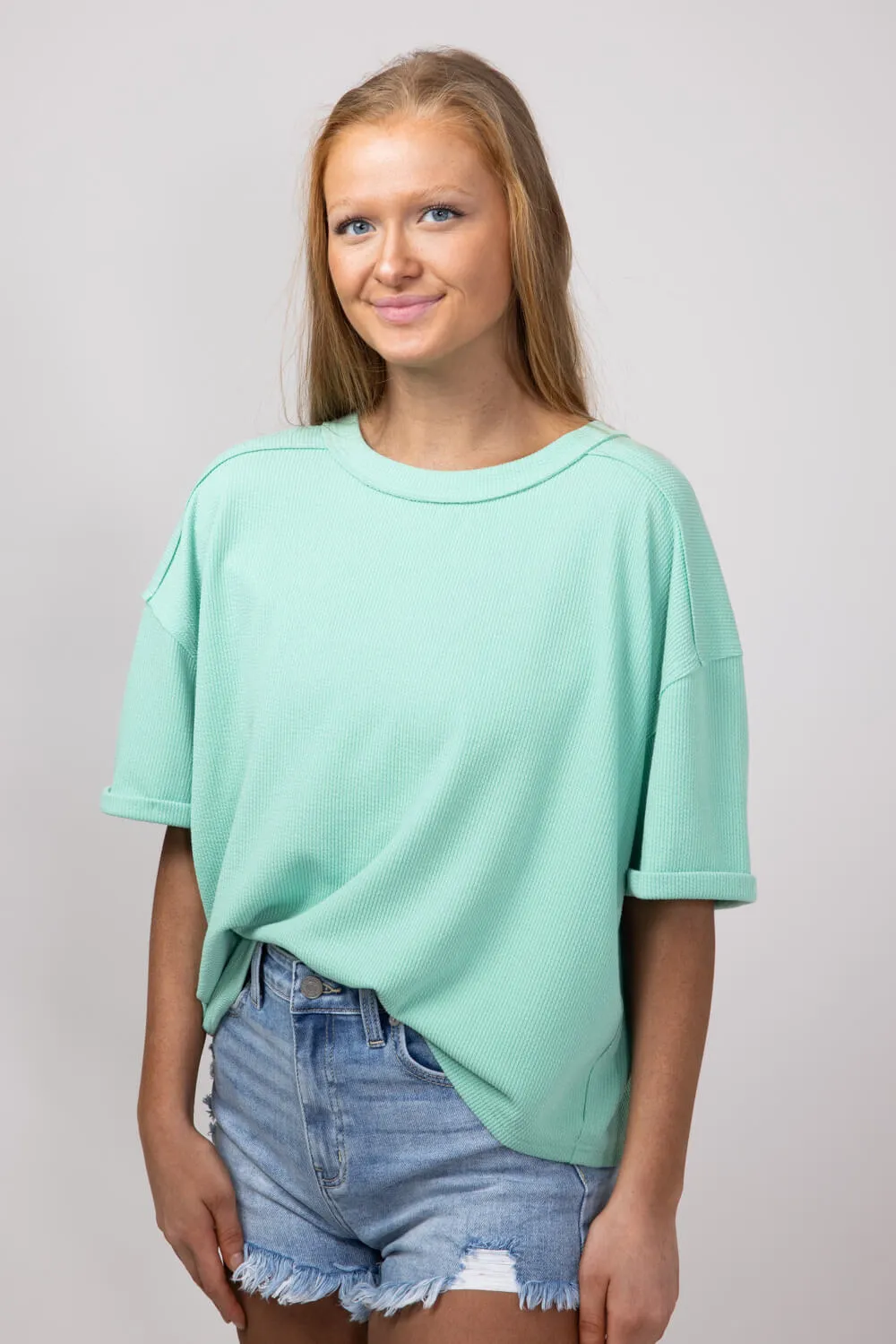 Blu Pepper Crewneck Ribbed Knit Shirt for Women in Mint | B4ST1053-MINT sold by Glik’s product image thumbnail 4