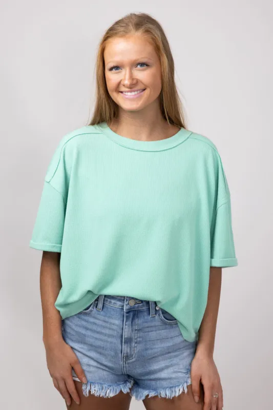 Blu Pepper Crewneck Ribbed Knit Shirt for Women in Mint | B4ST1053-MINT made by Glik’s