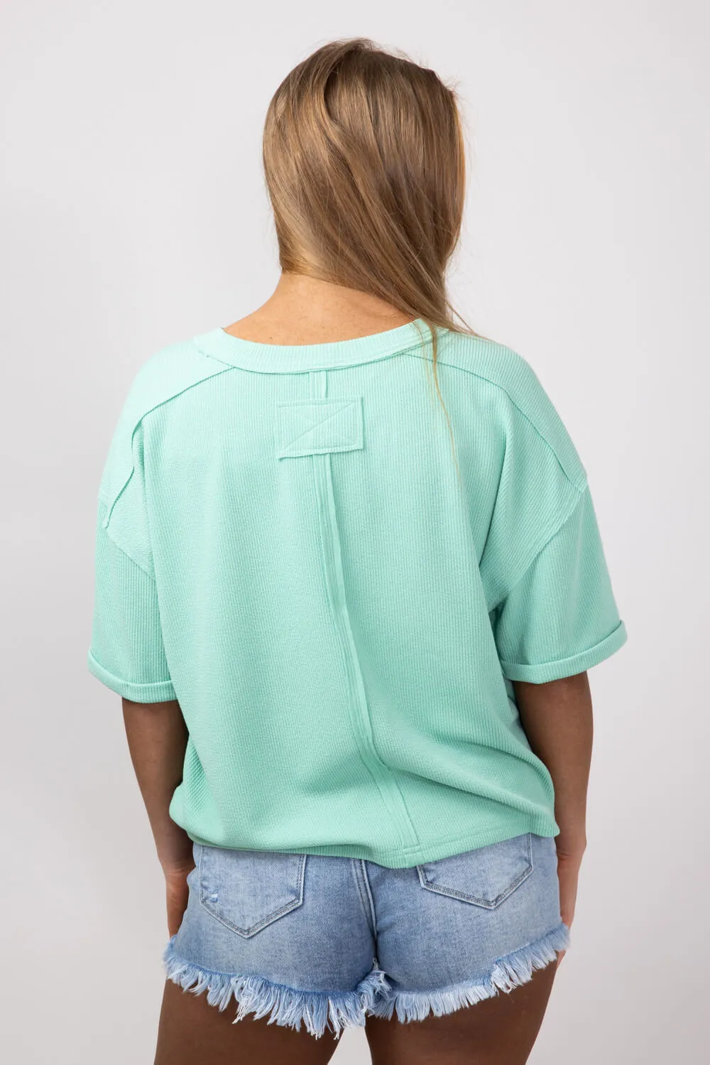 Blu Pepper Crewneck Ribbed Knit Shirt for Women in Mint | B4ST1053-MINT sold by Glik’s product image thumbnail 3