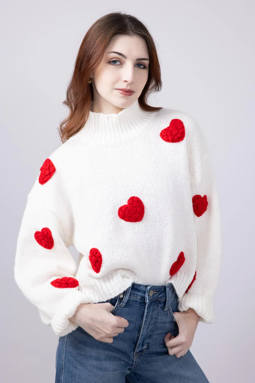 3D Heart Sweater for Women in White | LWT0073-WHITERED sold by Glik’s product image thumbnail 4