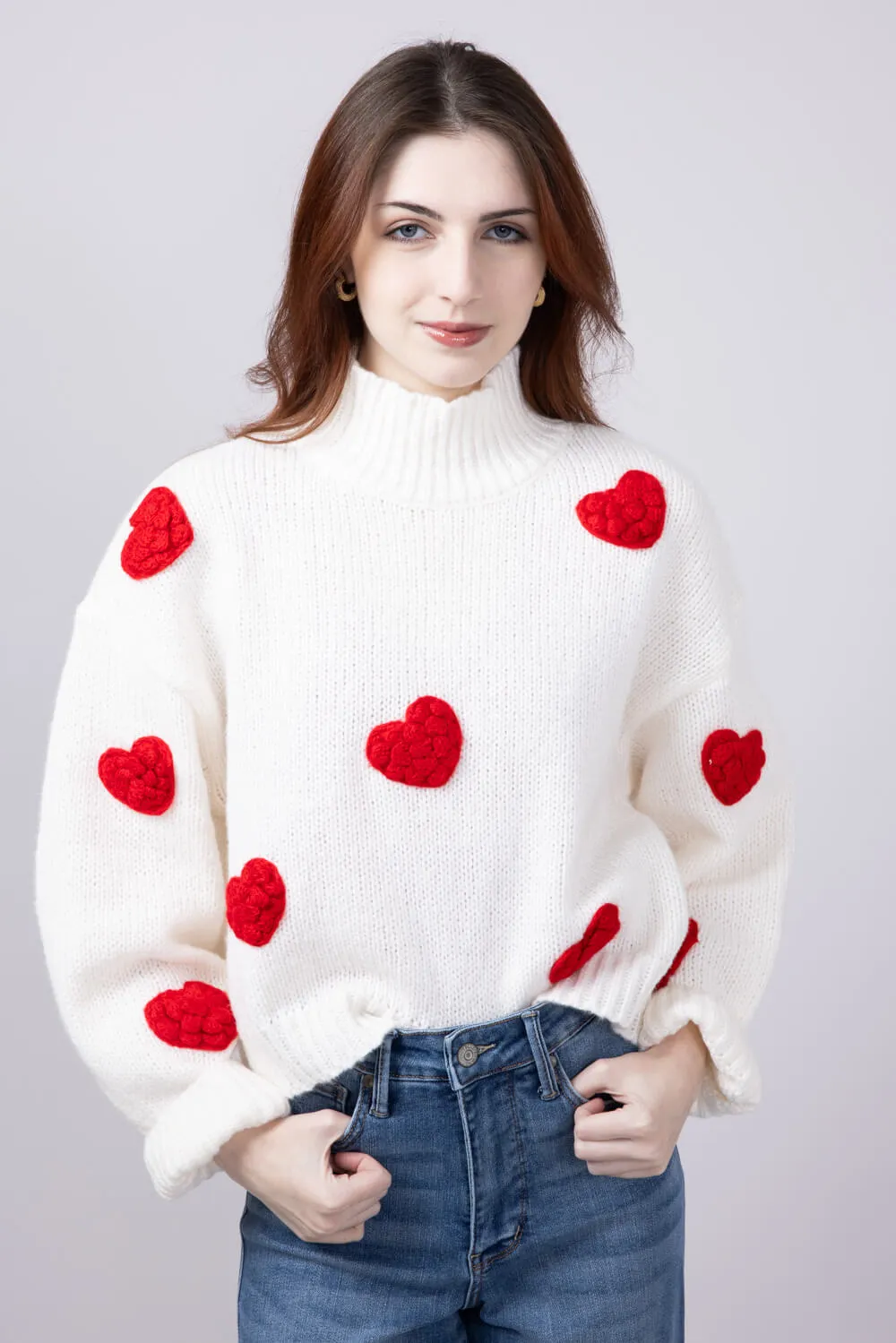 3D Heart Sweater for Women in White | LWT0073-WHITERED sold by Glik’s
