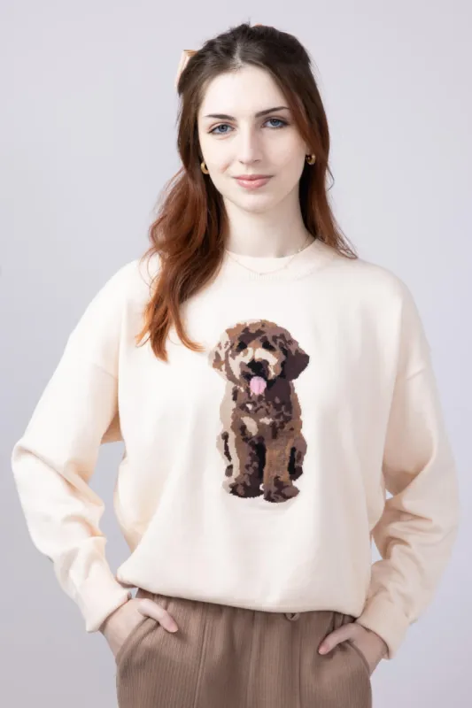 Puppy Graphic Sweater for Women in Cream | IWT5233-CREAM sold by Glik’s