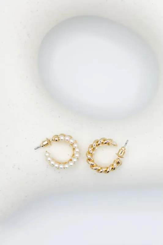 Double Rope and Pearl Huggie Earrings for Women | OED405 GDCRM sold by Glik’s