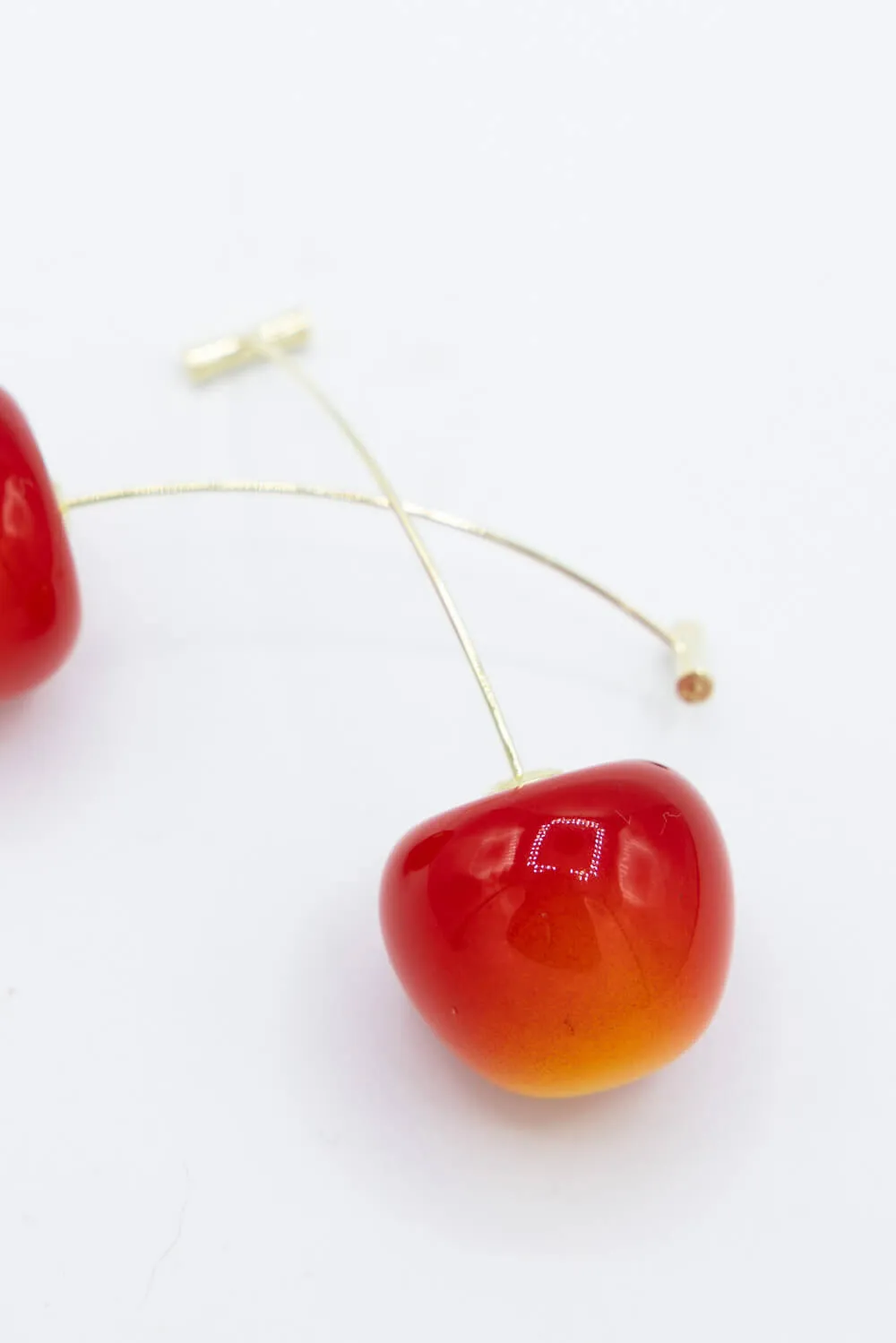 Red/Orange Cherries Long Stem Earrings in Gold | CH109 sold by Glik’s