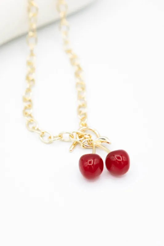 Cherry Chain Link Charm Necklace in Gold | CH112 sold by Glik’s