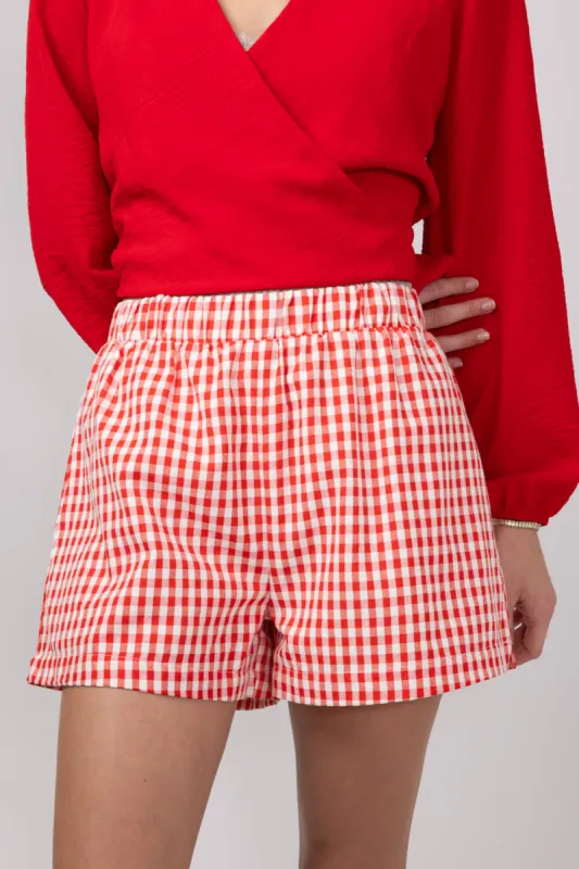 Plaid Boxer Lounge Shorts for Women in Red | PSP1142-RED sold by Glik’s