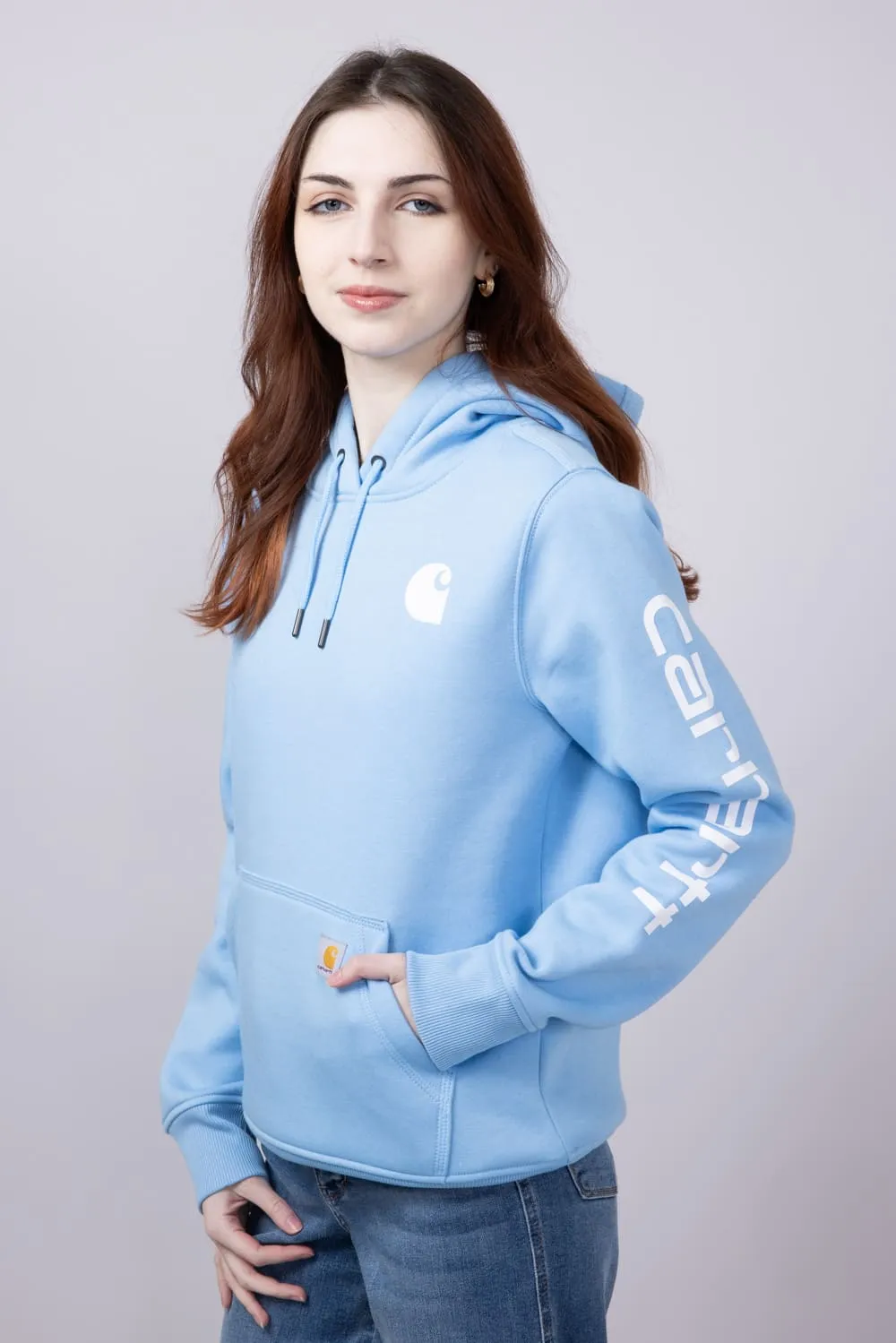 Carhartt Logo Sleeve Midweight Hoodie for Women in Sky Blue | 102791-HL7 sold by Glik’s product image thumbnail 3