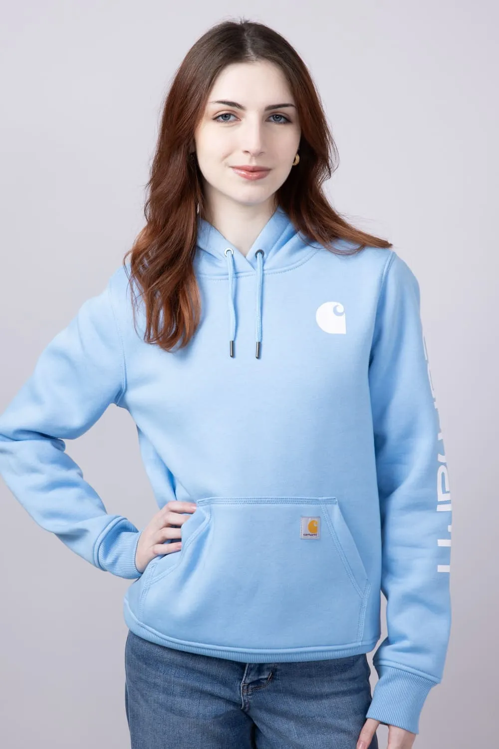 Carhartt Logo Sleeve Midweight Hoodie for Women in Sky Blue | 102791-HL7 sold by Glik’s product image thumbnail 5