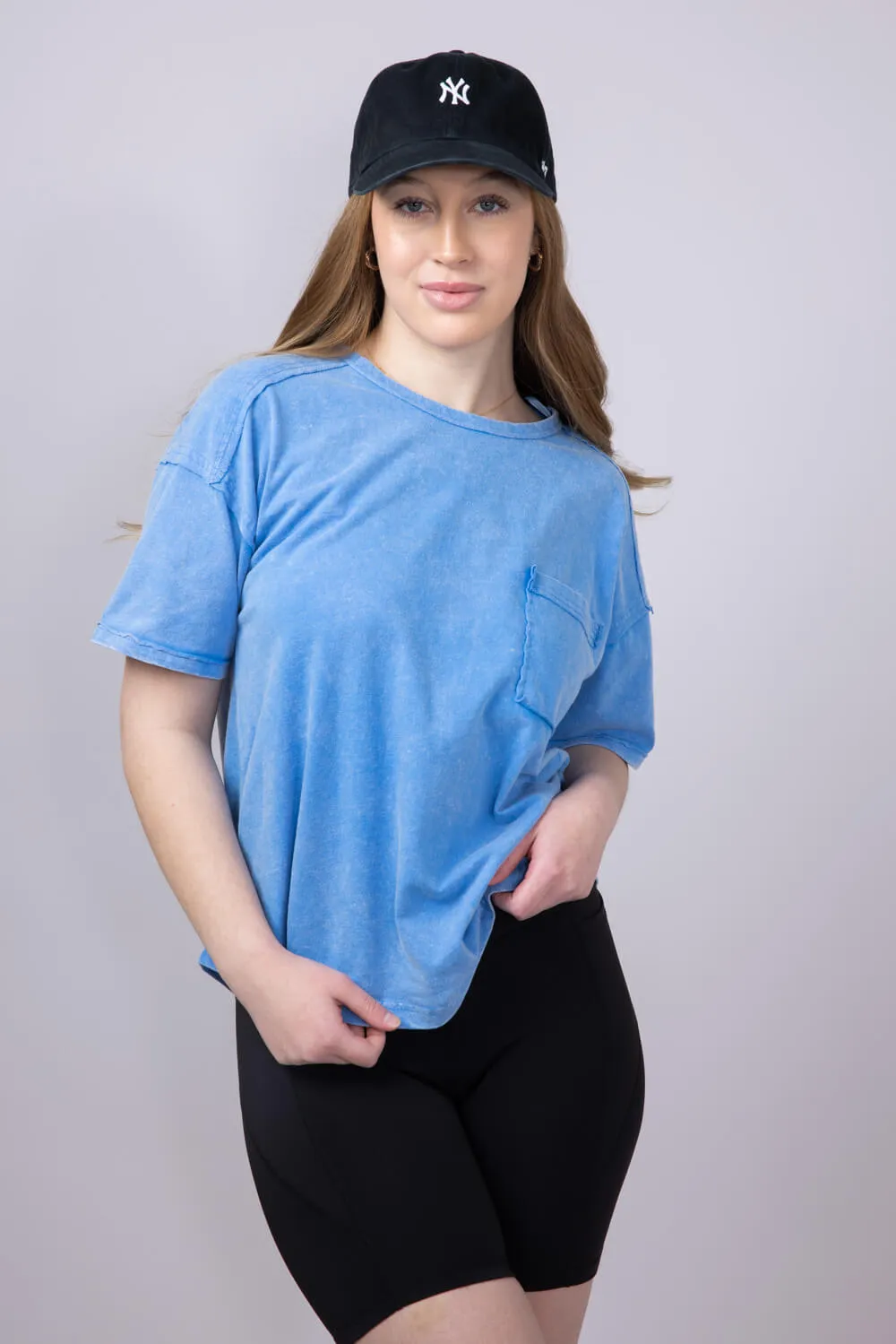 Mineral Wash Pocket T-Shirt for Women in Blue | NT11108-BLUE sold by Glik’s product image thumbnail 2