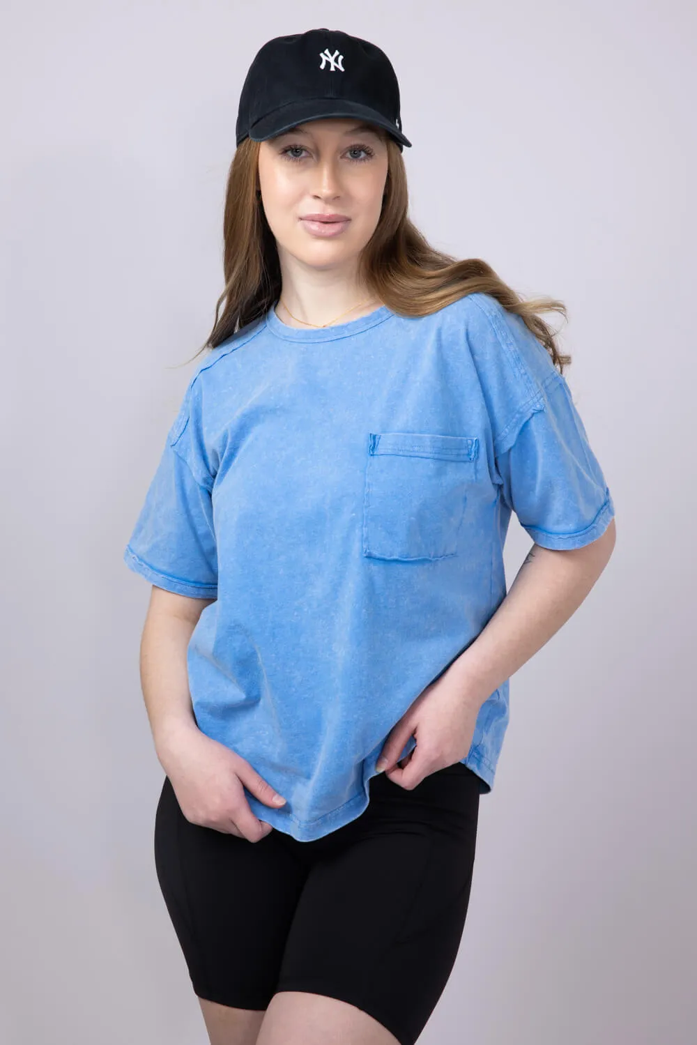 Mineral Wash Pocket T-Shirt for Women in Blue | NT11108-BLUE sold by Glik’s product image thumbnail 3
