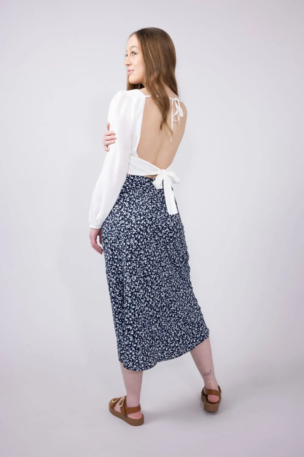Be Cool Ditsy Floral Midi Skirt for Women in Navy | 71063-NAVY sold by Glik’s product image thumbnail 5
