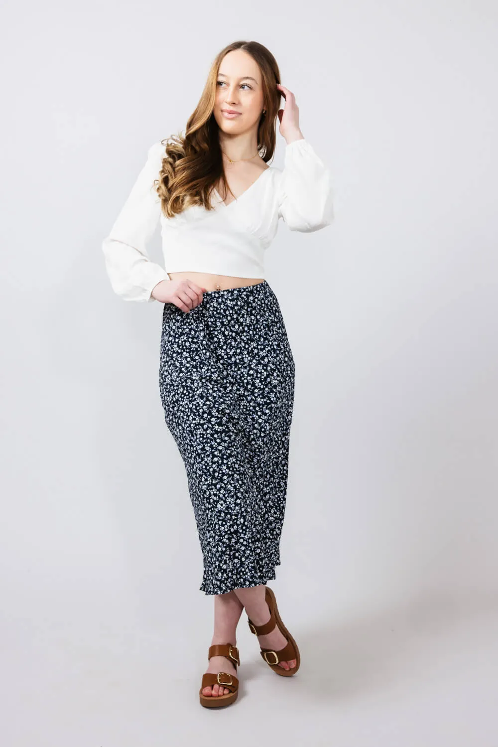 Be Cool Ditsy Floral Midi Skirt for Women in Navy | 71063-NAVY sold by Glik’s