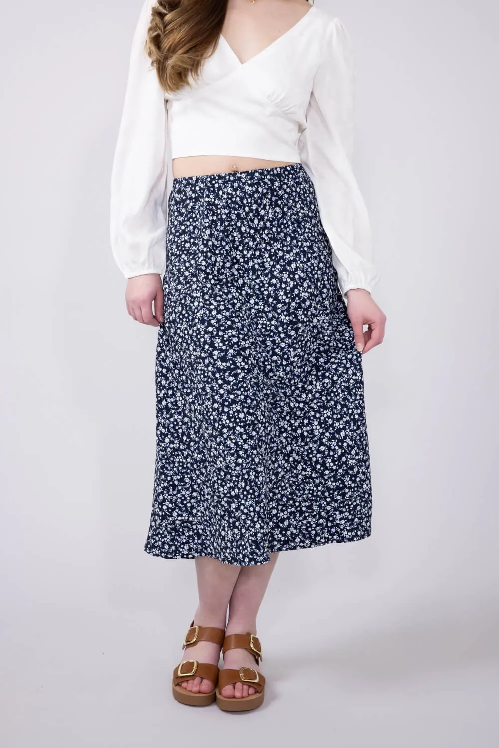 Be Cool Ditsy Floral Midi Skirt for Women in Navy | 71063-NAVY sold by Glik’s product image thumbnail 3
