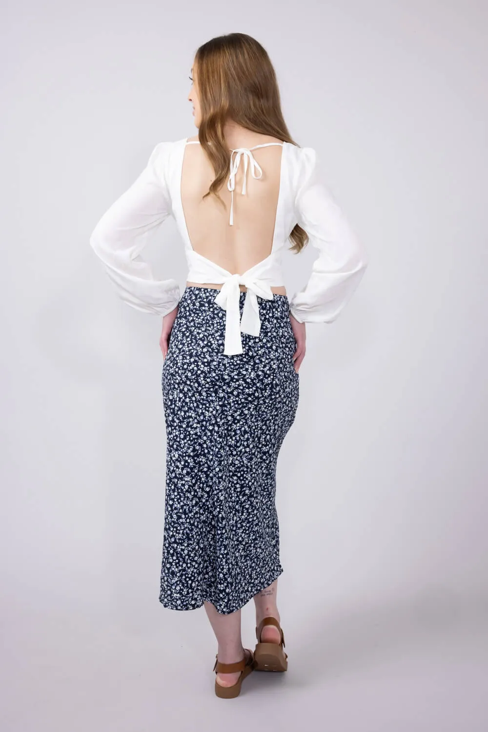 Be Cool Ditsy Floral Midi Skirt for Women in Navy | 71063-NAVY sold by Glik’s product image thumbnail 4