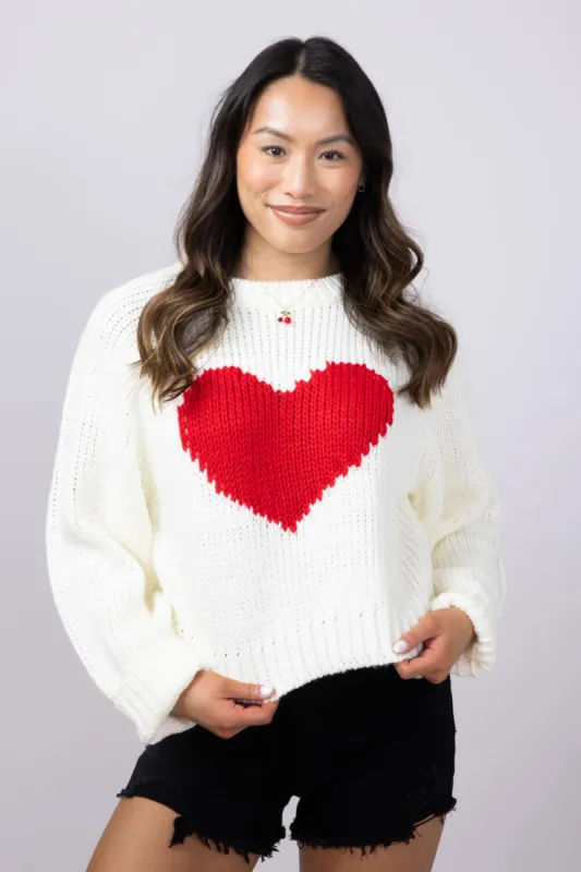 Heart Sweater for Women in White/Red | SWT2464-WHITERED sold by Glik’s